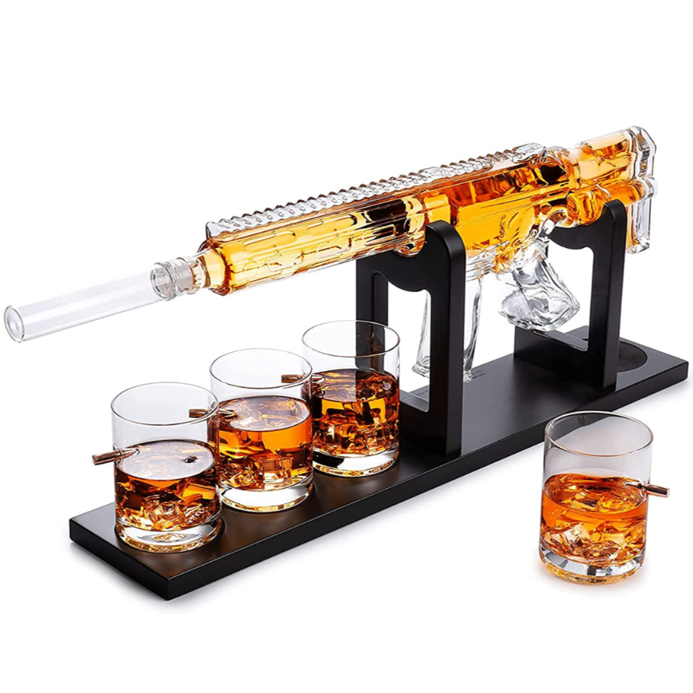 Pistol 2 Whiskey Decanters 300ml with 6 3oz Pistol Shot Glasses and Tr –  Proud Libertarian