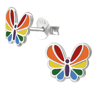 Children's Sterling Silver Rainbow Butterfly Stud Earrings by Liberty Charms USA - Proud Libertarian - Liberty Charms USA