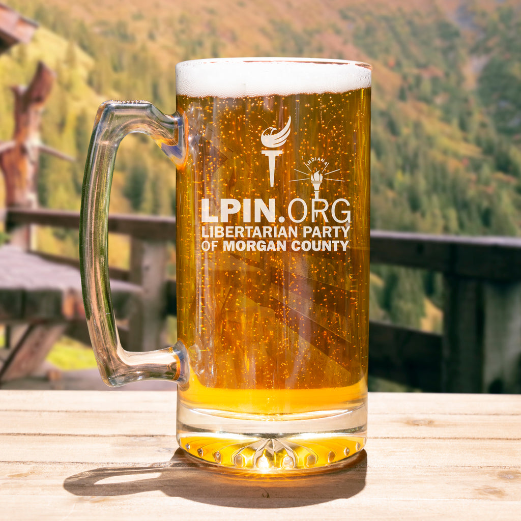 LP Indiana Morgan County Beer Mug - Proud Libertarian - Libertarian Party of Indiana - Morgan County
