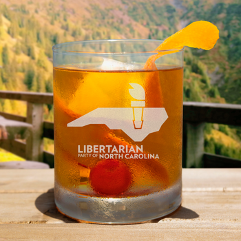 LPNC Whiskey Glass - Proud Libertarian - Libertarian Party of North Carolina