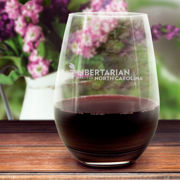 LPNC Stemless Wine Glass - Proud Libertarian - Libertarian Party of North Carolina