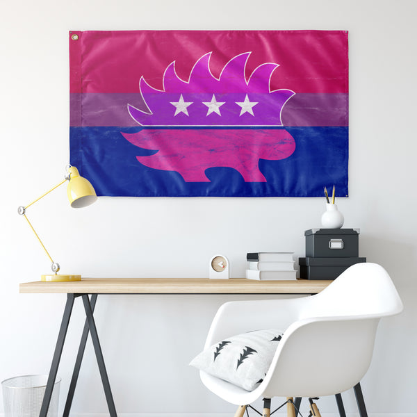 Libertarian Porcupine - LGBTQ - Bisexual Single-Sided Flag (Distressed) - Proud Libertarian - Logik Reks