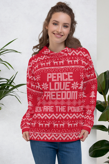 Peace Love and Freedom Ugly Christmas Sweater Unisex Hoodie - Proud Libertarian - You Are the Power