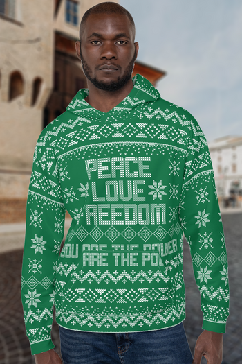 Peace Love and Freedom Ugly Holiday Sweater Unisex Hoodie - Proud Libertarian - You Are the Power