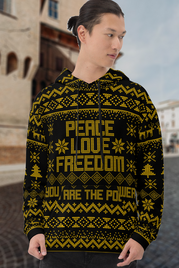 Peace Love and Freedom Ugly Holiday Sweater Unisex Hoodie - Proud Libertarian - You are the Power