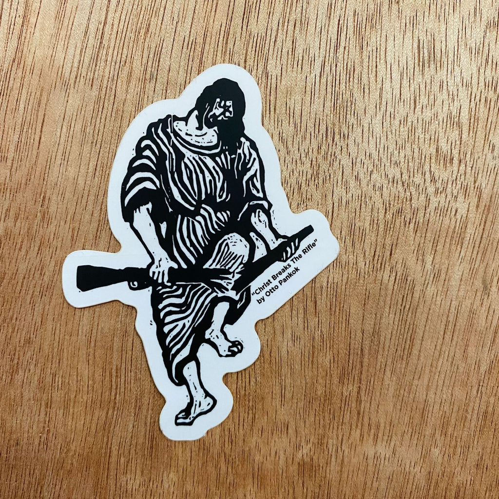 Christ Breaks The Rifle | Sticker by The Happy Givers - Proud Libertarian - The Happy Givers