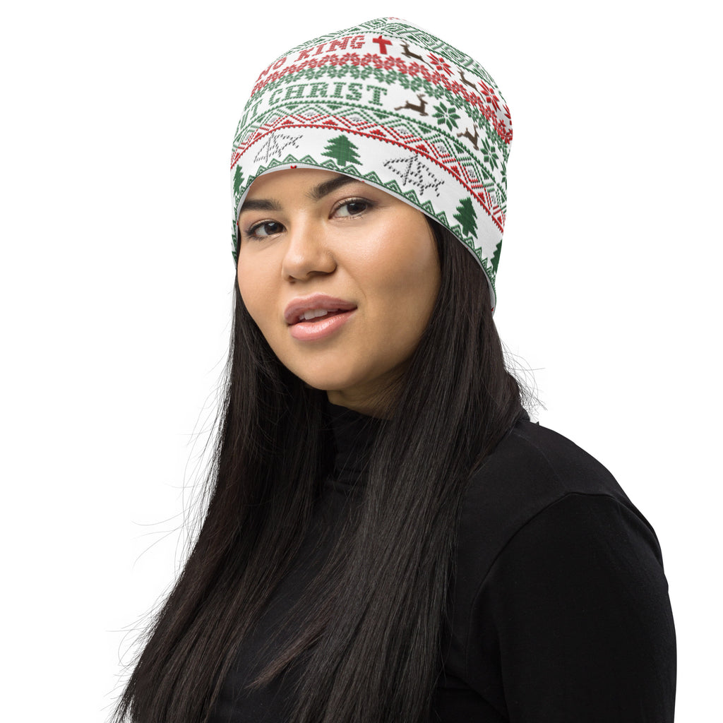 No King but Christ Ugly Christmas All-Over Print Beanie - Proud Libertarian - AnarchoChristian