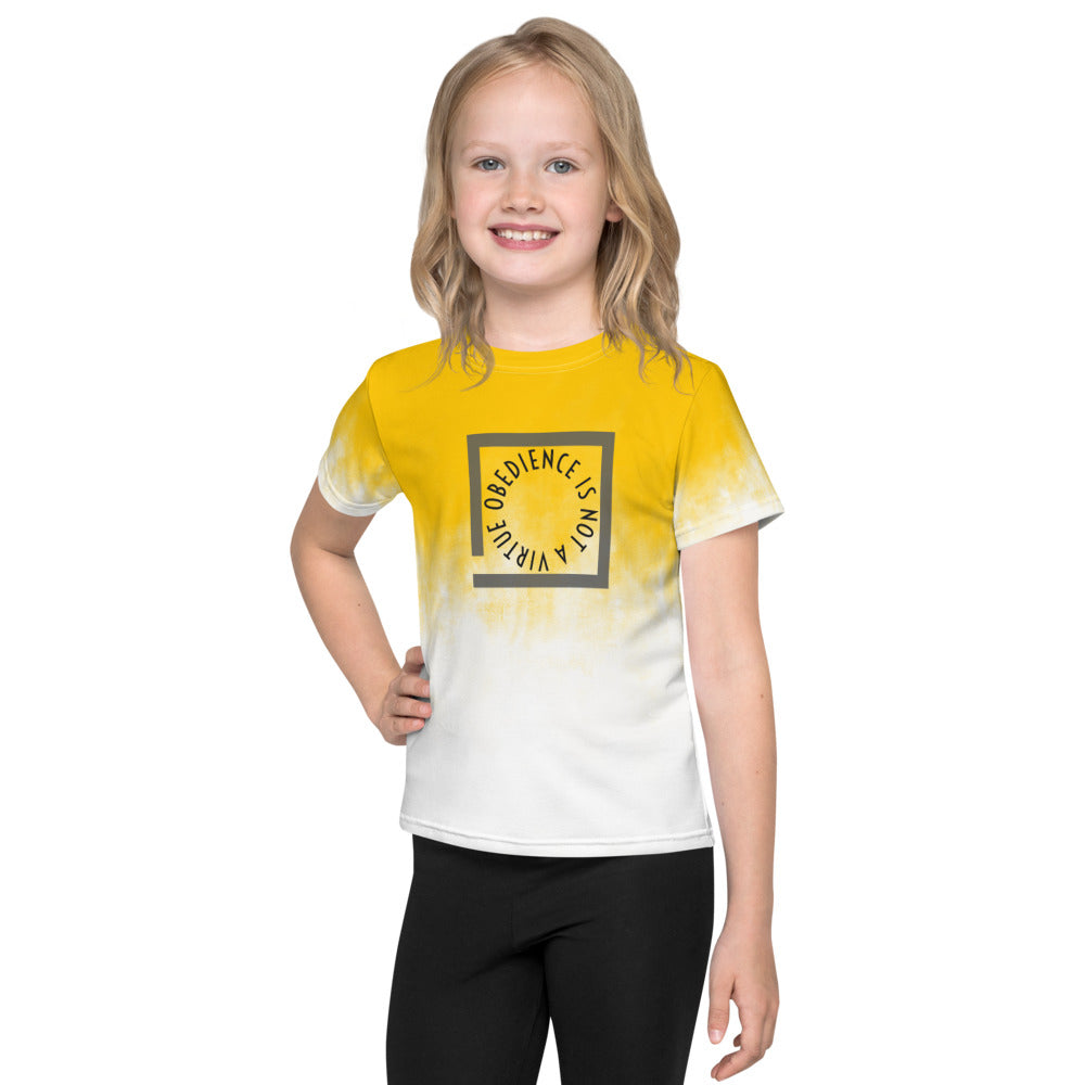 Obedience is Not a Virtue Yellow Died Kids crew neck t-shirt - Proud Libertarian - Proud Libertarian