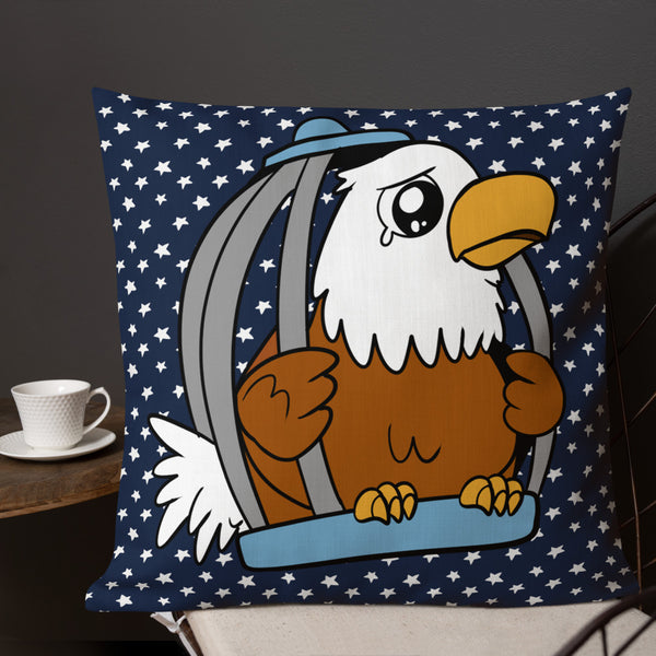 Caged Freedom Cartoon Pillow - Proud Libertarian - Cartoons of Liberty