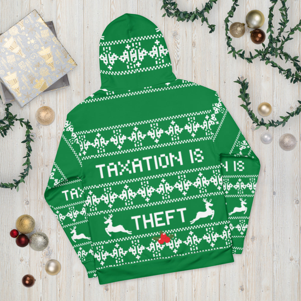Ugly Christmas Sweater Taxation is Theft Hoodie - Proud Libertarian - Proud Libertarian