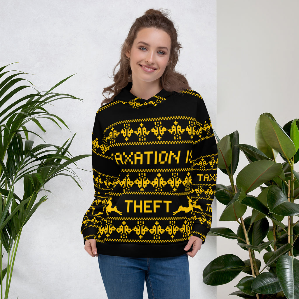 Taxation is Theft Ugly Christmas Sweater Unisex Hoodie - Proud Libertarian - Proud Libertarian