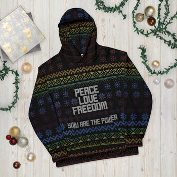 Peace Love Freedom Rainbow Ugly Holiday Sweater Hoodie - Proud Libertarian - You Are the Power