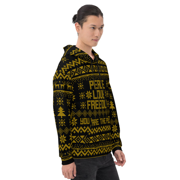 Peace Love and Freedom Ugly Holiday Sweater Unisex Hoodie - Proud Libertarian - You are the Power