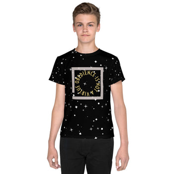 Obedience is Not a Virtue Starfield Youth crew neck t-shirt - Proud Libertarian - Proud Libertarian