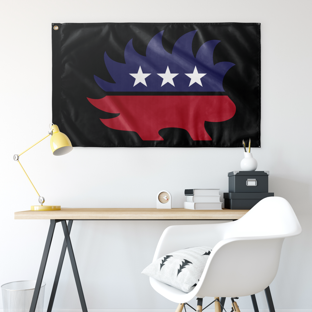 Red White and Blue Porcupine Single-Sided Flag (Black) - Proud Libertarian - Proud Libertarian