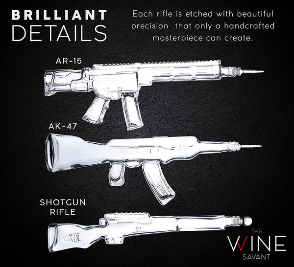 Gun Whiskey Decanter - 3 Gun Decanter with Glass AR-15, AK-47 and Rifle - Gun Gifts for Men - Whiskey Decanter Set by The Wine Savant - Proud Libertarian - The Wine Savant
