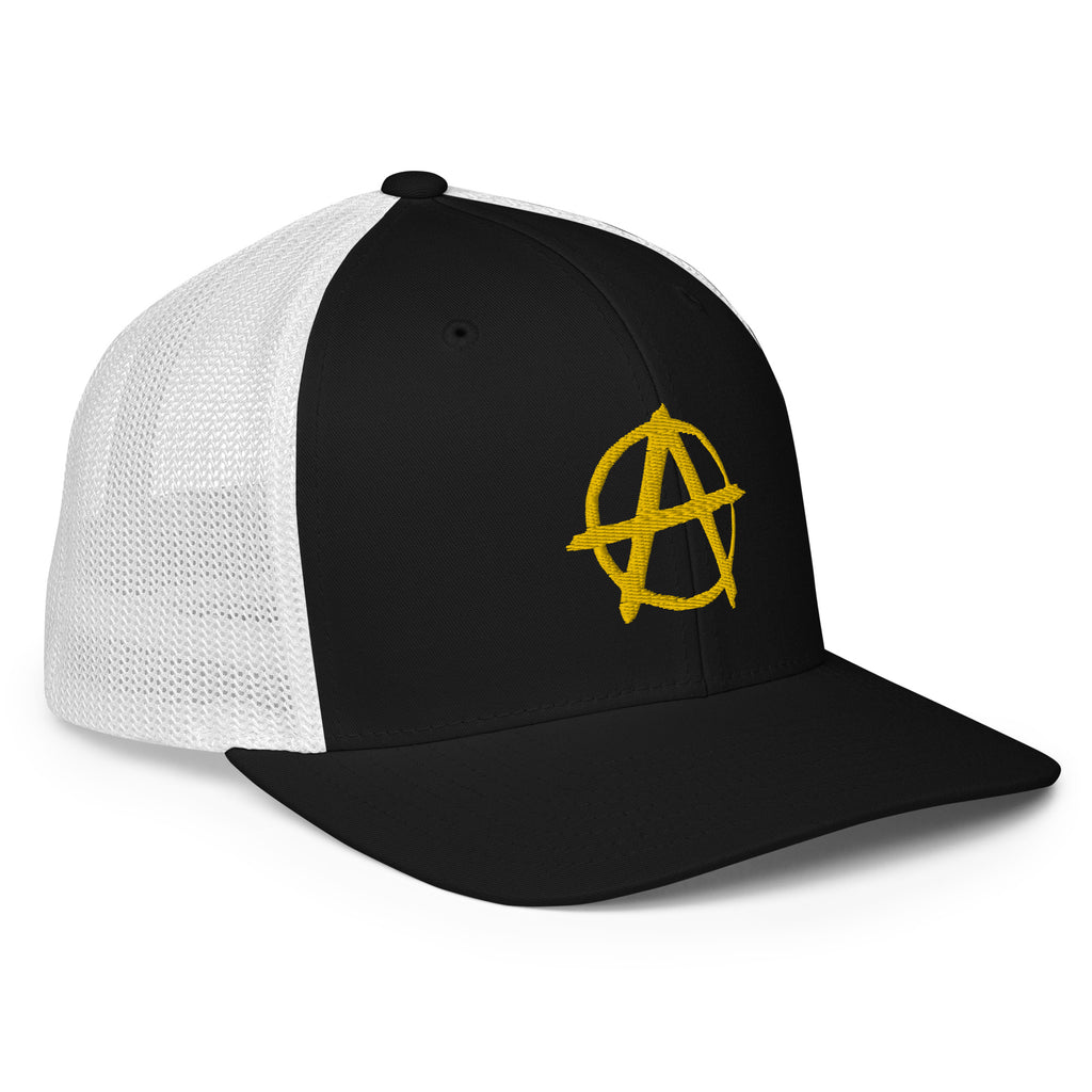 Ancap Anarchy Anarchocapitalism Black & Yellow Closed-back trucker cap - Proud Libertarian - Proud Libertarian