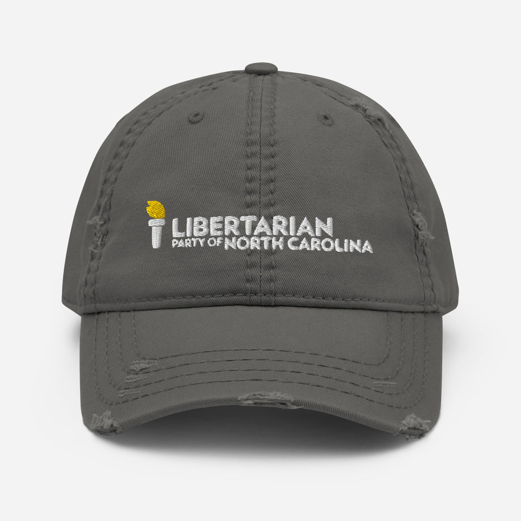 LPNC Distressed Dad Hat - Proud Libertarian - Libertarian Party of North Carolina