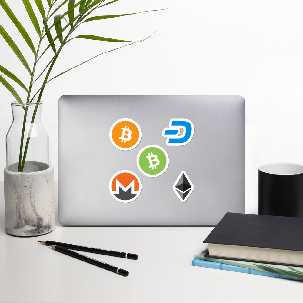 Cryptocurrency (Bitcoin, Ethereum, Bitcoin Cash, Monero, Dash) Bubble-free stickers - Proud Libertarian - Proud Libertarian