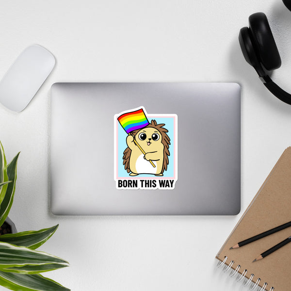 Born this Way LGBT Pride Cartoon Porcupine Bubble-free stickers - Proud Libertarian - Cartoons of Liberty