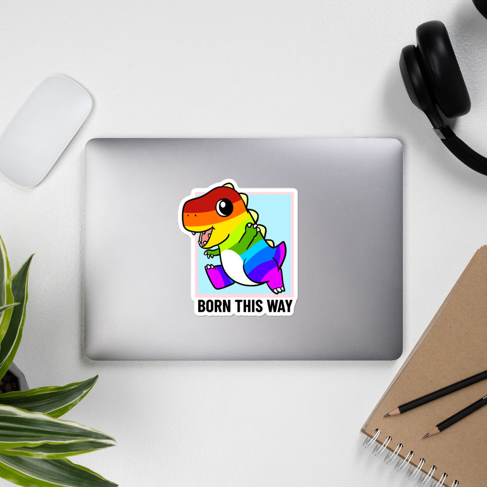 Born This Way LGBT Pride Cartoon Dinosaur Bubble-free stickers - Proud Libertarian - Cartoons of Liberty