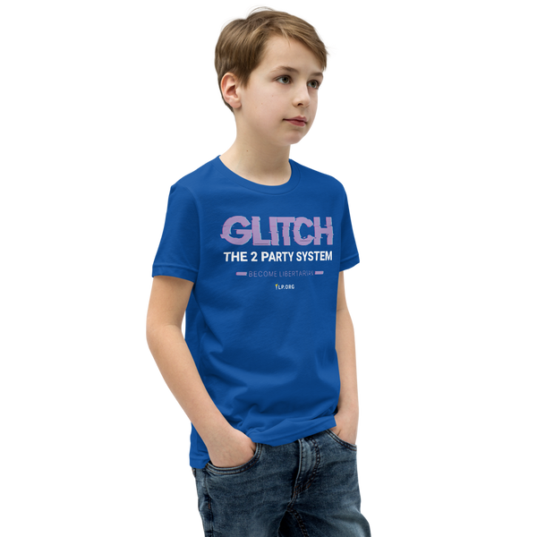 Glitch the Two Party System Youth Short Sleeve T-Shirt - Proud Libertarian - Pirate Smile