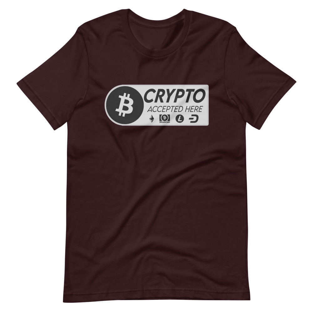 Crypto Accepted Here Short-Sleeve Unisex T-Shirt – Proud Libertarian