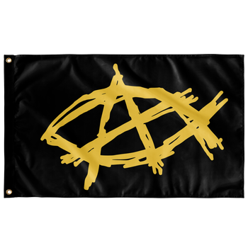 AnarchoChristian - Anarchist Fish Single-Sided Flag - Proud Libertarian - Anarchochristian