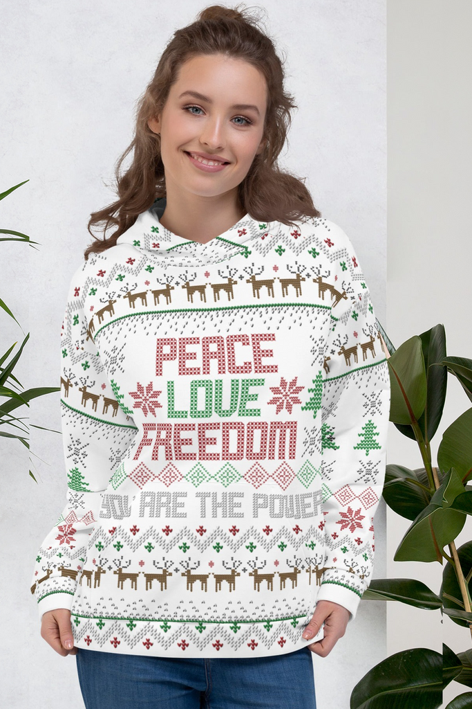 Peace Love and Freedom Ugly Christmas Sweater Unisex Hoodie - Proud Libertarian - You Are the Power
