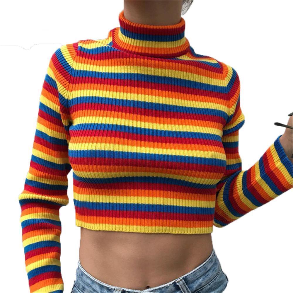 Ribbed Rainbow Turtleneck Sweater by White Market - Proud Libertarian - White Market