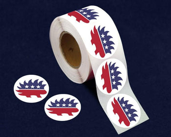 Red White & Blue Porcupine Libertarian Sticker Roll (Bulk) - Proud Libertarian - Fundraising for a Cause