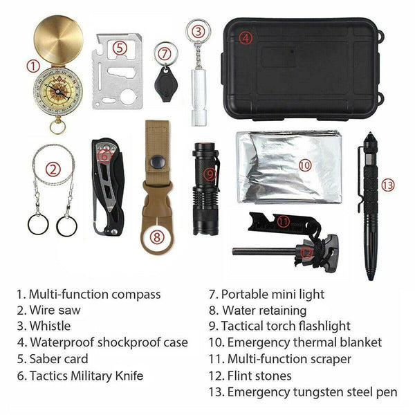 14 in 1 Outdoor Emergency Survival Gear Kit Camping Tactical Tools SOS EDC Case - Proud Libertarian - VistaShops