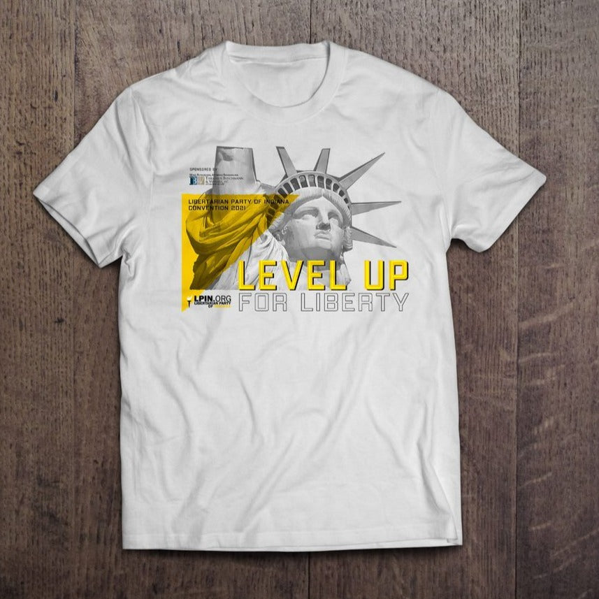 LP Indiana Convention 2021 "Level Up" Short-Sleeve Unisex T-Shirt - Proud Libertarian - Libertarian Party of Indiana