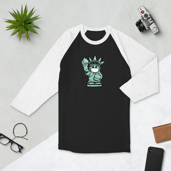 Masked Liberty Cartoon 3/4 sleeve raglan shirt - Proud Libertarian - Cartoons of Liberty