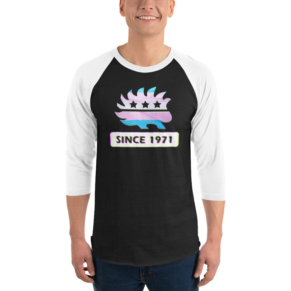 LGBTQ Porcupine Since 1971 3/4 sleeve raglan shirt - Proud Libertarian - Proud Libertarian