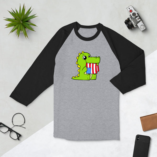 Tasty Freedom Cartoon 3/4 sleeve raglan shirt - Proud Libertarian - Cartoons of Liberty