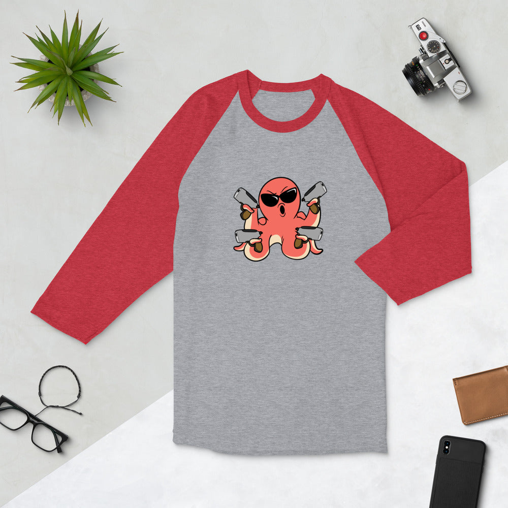 Second Amendment Octopus Cartoon 3/4 sleeve raglan shirt - Proud Libertarian - Cartoons of Liberty