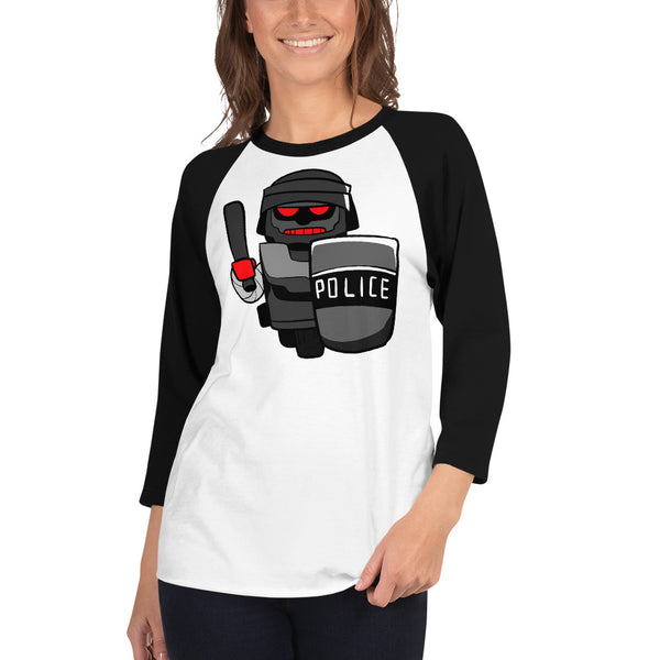 Inhuman Police Robot Cartoon 3/4 sleeve raglan shirt - Proud Libertarian - Cartoons of Liberty