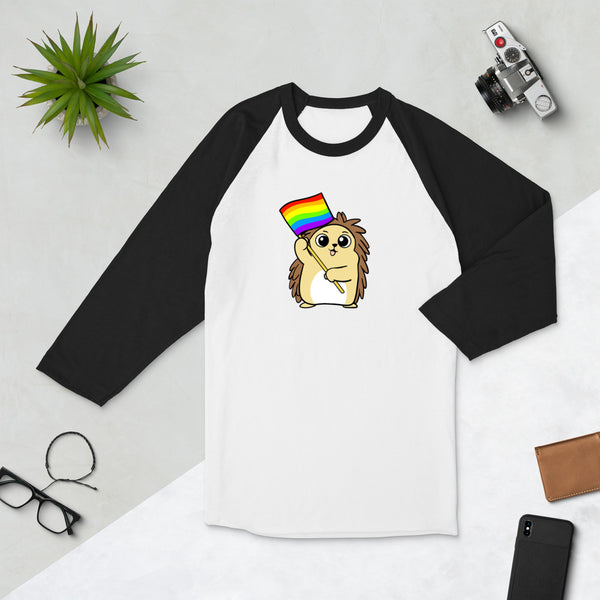 LGBTQ Cartoon Porcupine 3/4 sleeve raglan shirt - Proud Libertarian - Cartoons of Liberty