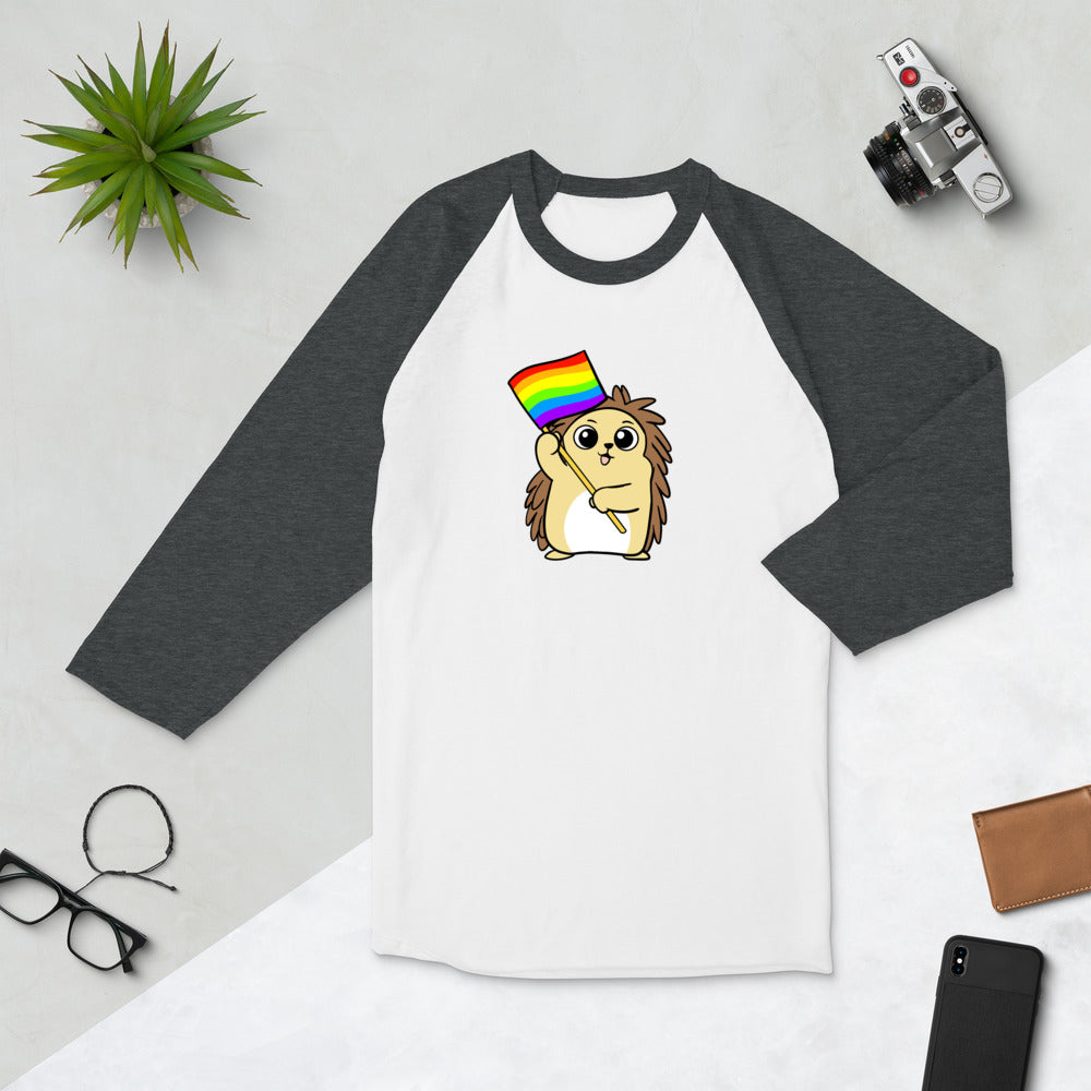 LGBTQ Cartoon Porcupine 3/4 sleeve raglan shirt - Proud Libertarian - Cartoons of Liberty