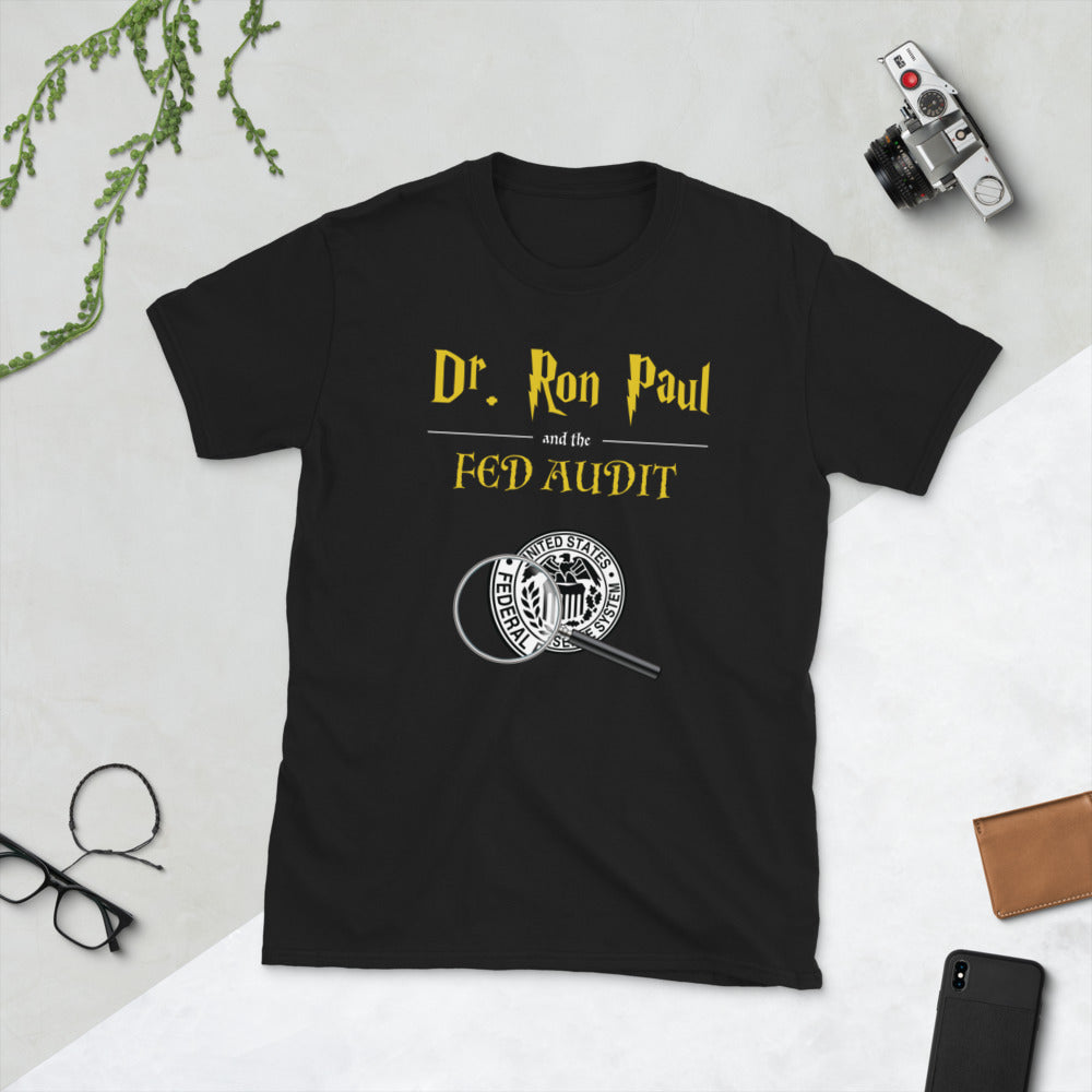 Dr. Ron Paul and The Fed Audit LPC Short-Sleeve Unisex T-Shirt - Proud Libertarian - Libertarian Party of California