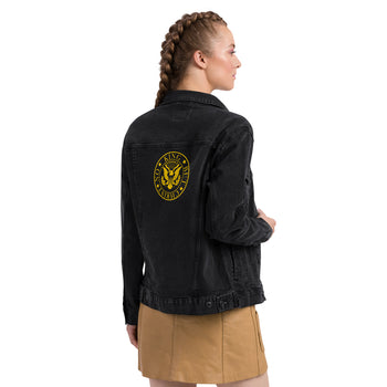 Anarchochristian Embroidered Unisex denim jacket - Proud Libertarian - Proud Libertarian