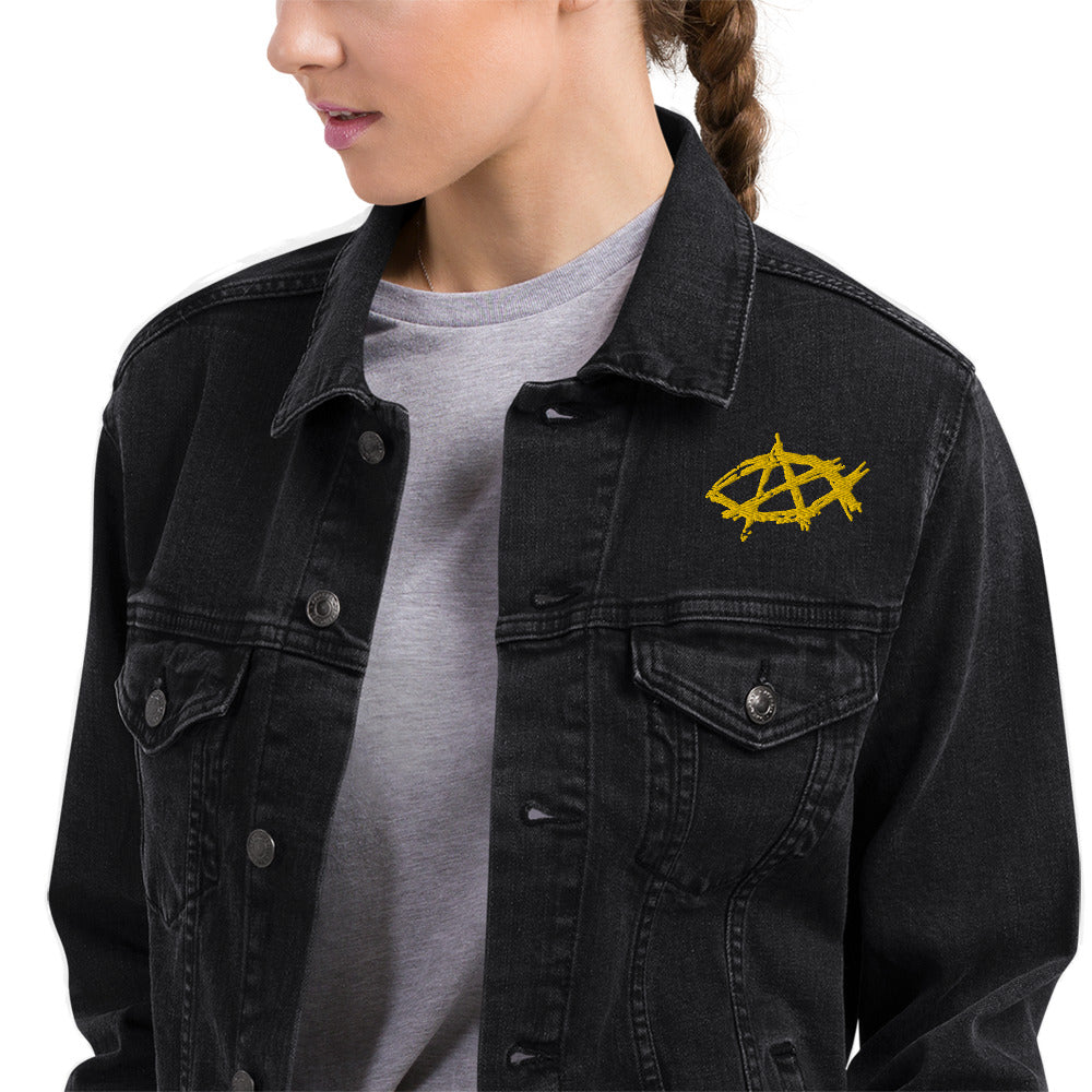 Embroidered black denim fashion jacket