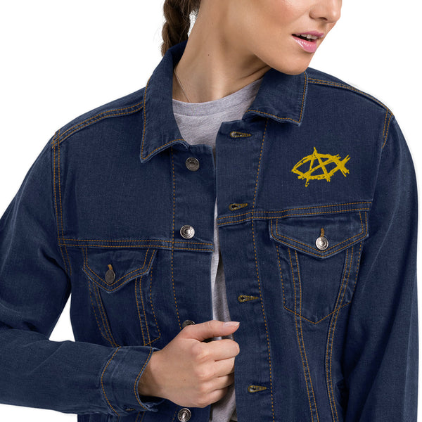 Anarchochristian Embroidered Unisex denim jacket - Proud Libertarian - Proud Libertarian