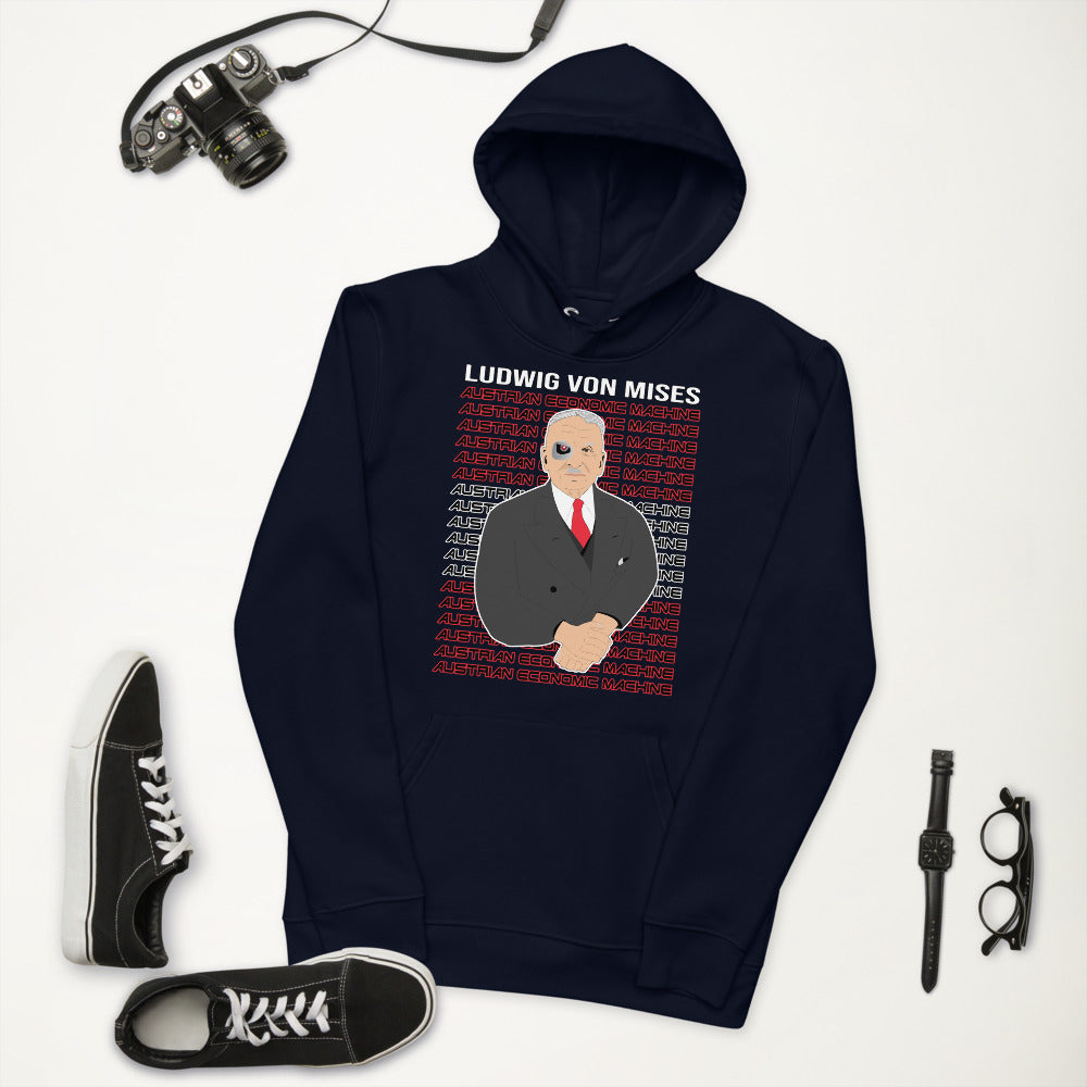 Ludwig von Mises - Austrian Economics Machine Unisex essential eco hoodie - Proud Libertarian - Hunter Wynn Designs