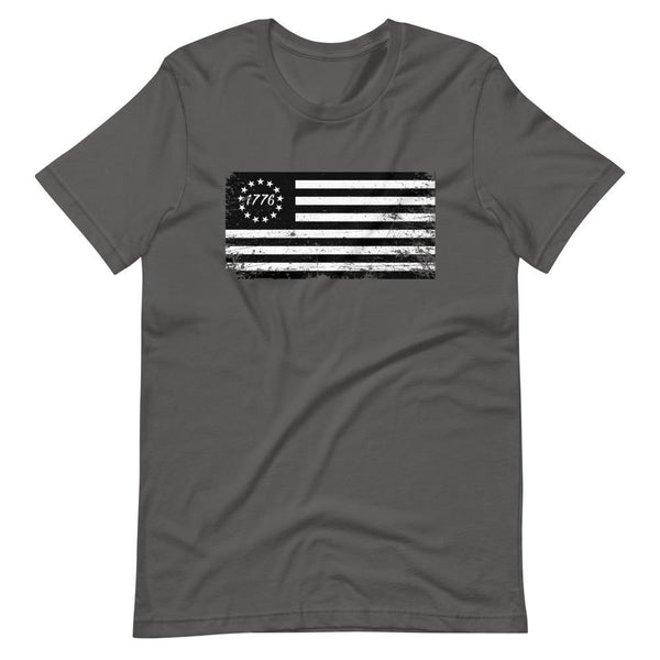 Betsy Ross Flag Black 1776 Distressed Short-Sleeve Unisex T-Shirt - Proud Libertarian - Libertarian Frontier