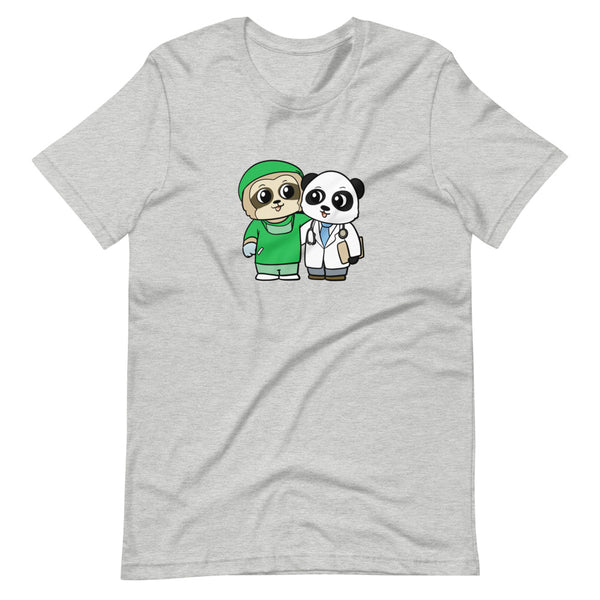 Doctor and Surgeon Cartoon Sloth & Panda Short Sleeve Unisex T-Shirt - Proud Libertarian - Cartoons of Liberty