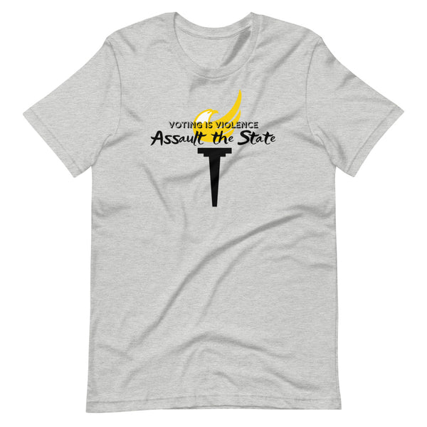 Voting is Violence Assault the State Alaska LP Short-Sleeve Unisex T-Shirt - Proud Libertarian - Alaska Libertarian Party