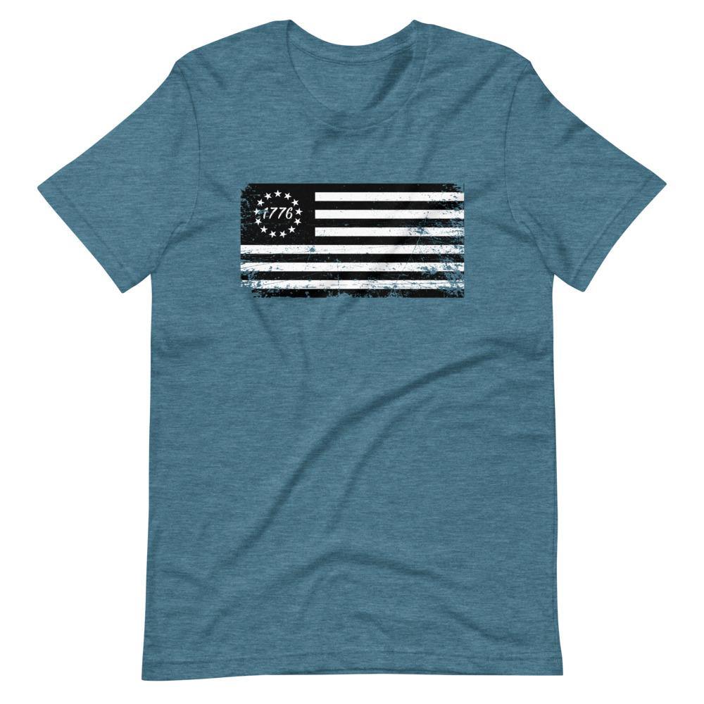 Betsy Ross Flag Black 1776 Distressed Short-Sleeve Unisex T-Shirt - Proud Libertarian - Libertarian Frontier