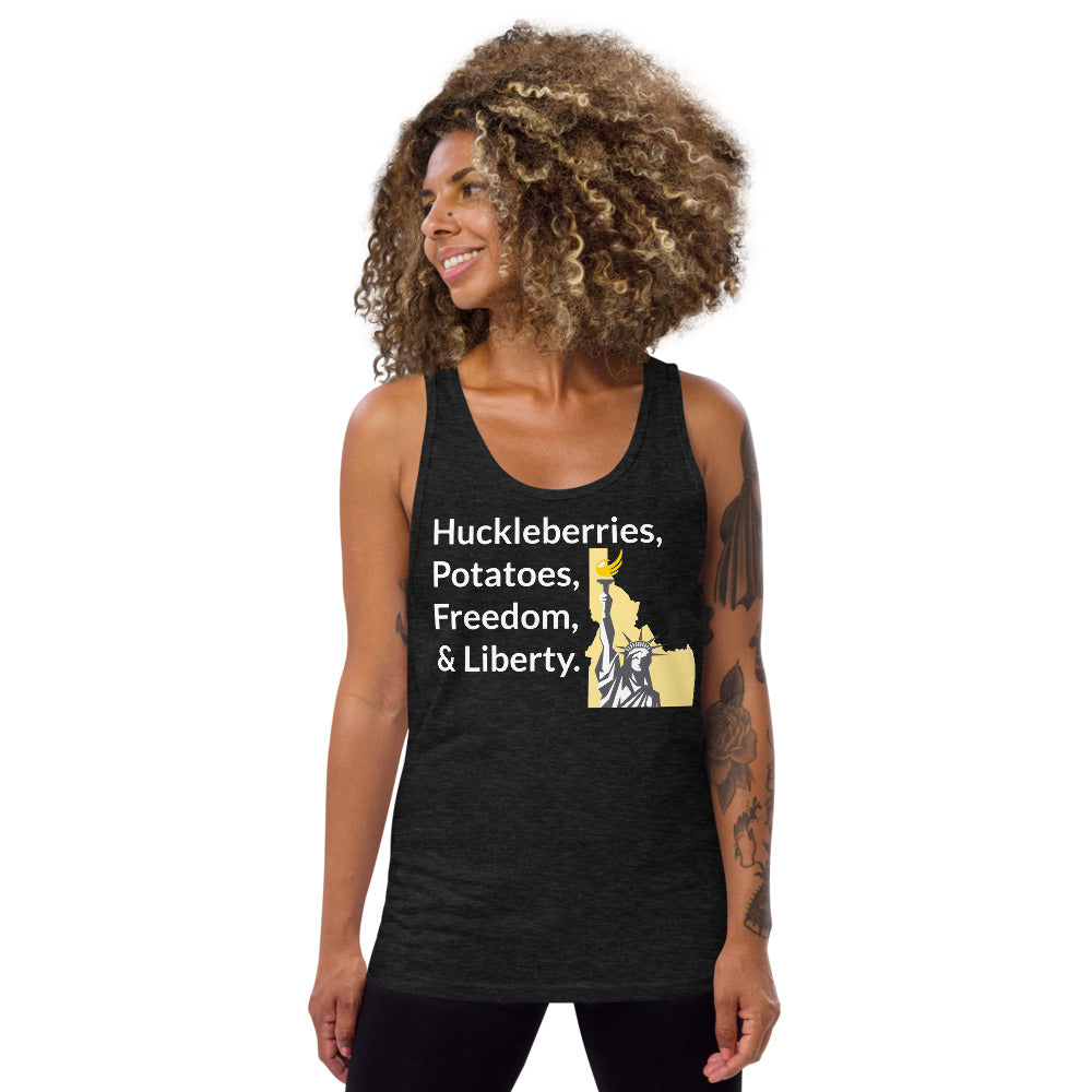 Huckleberries and Potatoes Unisex Tank Top - Proud Libertarian - Libertarian Party of Idaho